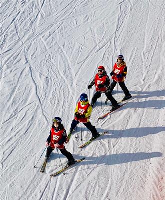campers at ski camp with 100% shirts on campers at ski camp with 100% shirts on
